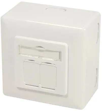 LogiLink NP0124 Cat.6A vägguttag 2 x RJ45 skärmad med monteringsbox ren vit